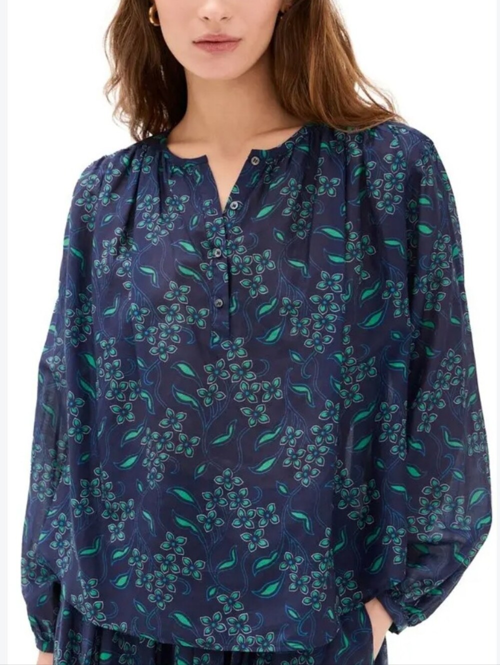 Xirena Felice Top size M navy Green floral cotton silk